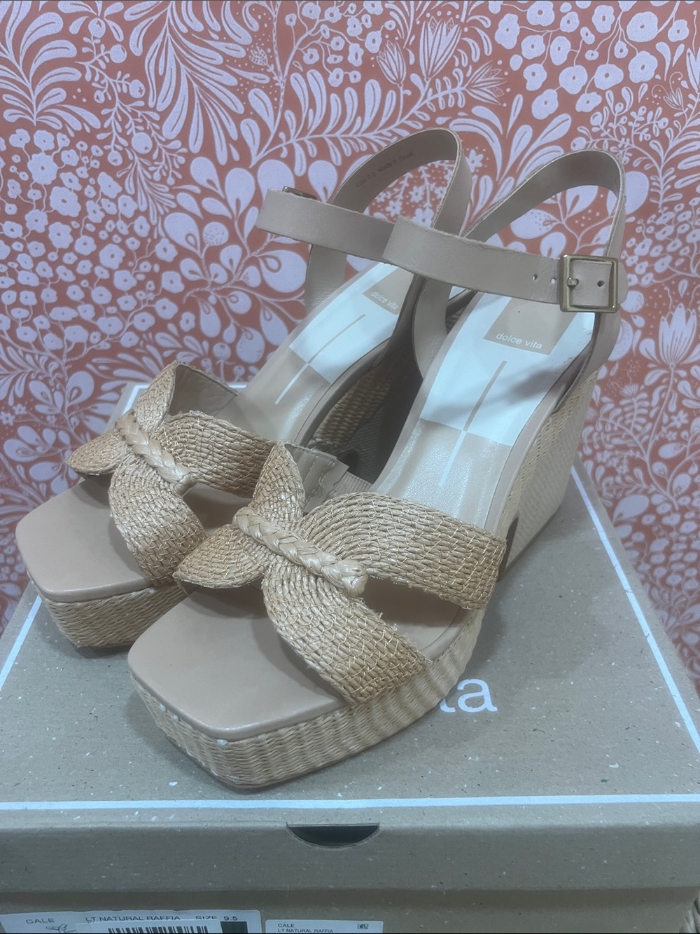 Dolce Vita Beige Woven Platform Wedge Sandals